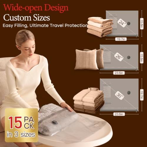 Vacbird Travel Vacuum Bags with Rechargeable Pump, Carry-On Space Saver | See Contents Easily with Transparent Bags, 1500mAh Pump Compresses 90+ Bags, Carry-On Size for Easy Travel Packing - Image 3