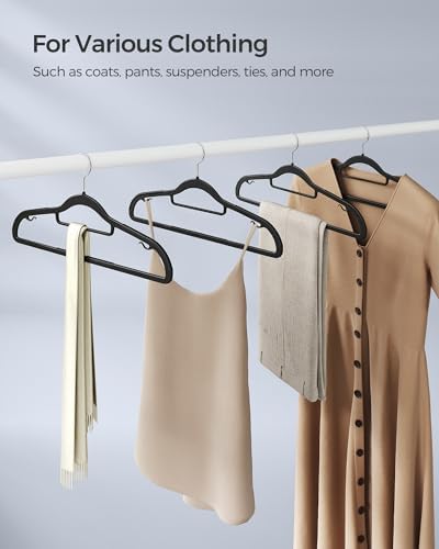 SONGMICS Pack of 30 Coat Hangers, Space-Saving Plastic Clothes Hangers | Non-Slip, 0.2 Inches Slim, 16.5 Inches Wide, 360° Swivel Silver Hook, Black and Gray, UCRP20BK30 - Image 7