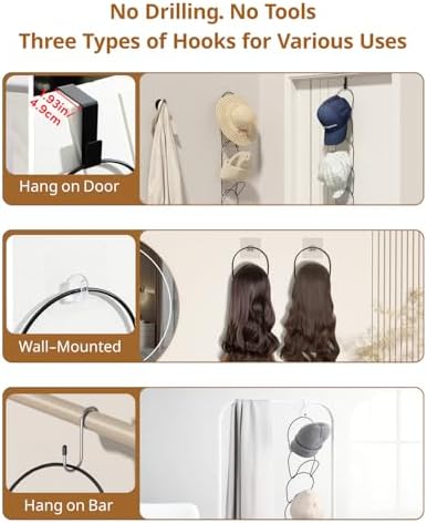 LINFIDITE 10 Pack Hat Rack Hanger Holder Organizer Closet Hanging Baseball Cap Display Storage Rack for Scarves Handbags Towels Clothes Ties Over Door Wall Mounted w Hanging Hook Black - Image 4