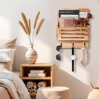 Wall Mounted Key and Mail Holder, 2-Slot Wooden Mail Sorter Organizer - Image 4