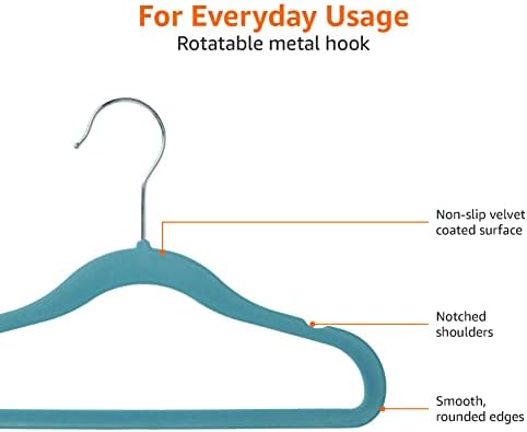 Amazon Basics Kids Velvet, Non-Slip Clothes Hangers for Infant and Toddler, 11.6 inches (for Baby Clothes), 50 Count, Blue (Pack of 4) - Image 3