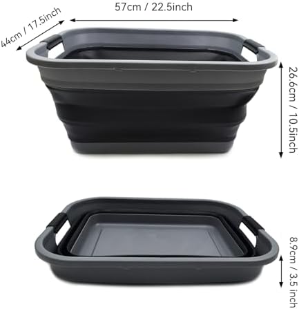 SAMMART 41L (10.8 gallon) Collapsible Plastic Laundry Basket - Foldable Pop Up Storage Container/Organizer - Portable Washing Tub - Space Saving Hamper/Basket, (Rectangular, Grey/Black) - Image 3