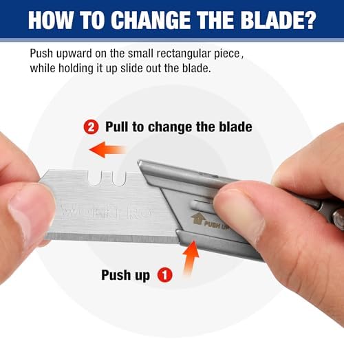 WORKPRO 2PCS EDC Folding Utility Knife, Mini Box Cutter with Quick Open Axis Lock, Quick Change Blade Razor Knife, Foldable Small Pocket Knife with Belt Clip, 2 Packs with 10 Extra Blades - Image 4