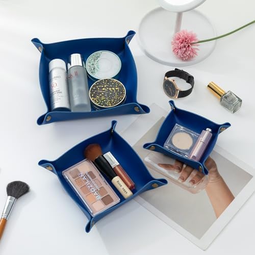 3 packs PU Leather Tray in 3 Sizes Jewelry Tray Glossy Leather Desk Organizer Leather Catchall Tray for Jewelry/Key/Coin/Sun Glasses/Watch/USB Cables etc. (Klein blue) - Image 5