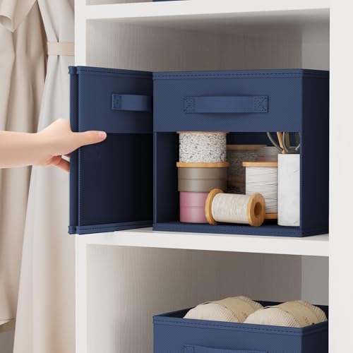 DIMJ Storage Cubes, Cube Storage Bin, 10 Pack Foldable Baskets with Window, Closet Storage Bins with Handle, 11x 11 inch Storage Cubes for Clothes, Toys, Books (Navy Blue) - Image 4