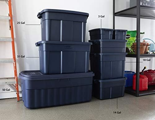 Rubbermaid Roughneck Tote 25 Gal, 4 Pack, Made in USA, Dark Indigo Metallic, Rugged Plastic Stackable Storage Bins with Lids and Handles - Image 5