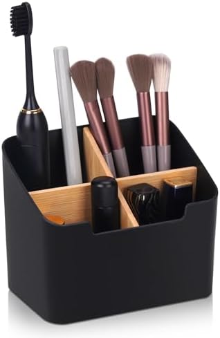 Ayswupt Toothbrush Holders for Bathrooms,Electric Toothbrush and Toothpaste Holder with Divider for Bathroom Countertop Organizer,Toothbrush Caddy for Kids Family Counter Vanity Storage Black by Ayswupt