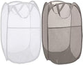 BATTOO Deluxe Strong Mesh Pop up Laundry Hamper Basket with Side Pocket Foldable Hamper for Laundry Room, Bathroom, Kids Room, College Dorm or Travel Grey + White by BATTOO