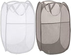 BATTOO Deluxe Strong Mesh Pop up Laundry Hamper Basket with Side Pocket Foldable Hamper for Laundry Room, Bathroom, Kids Room, College Dorm or Travel Grey + White by BATTOO