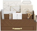 Bamboo Mail Organizer Countertop Pen Holder Wooden Desktop Storage Drawers by WISUCART