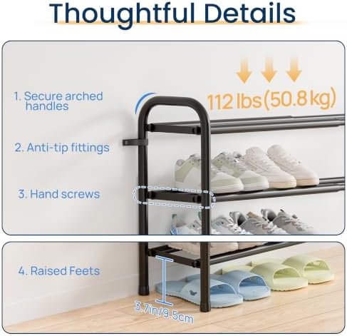 ENJOYBASICS 8 Tier Expandable Shoe Rack, Tall Metal Shoes Organizer, Black - Image 6