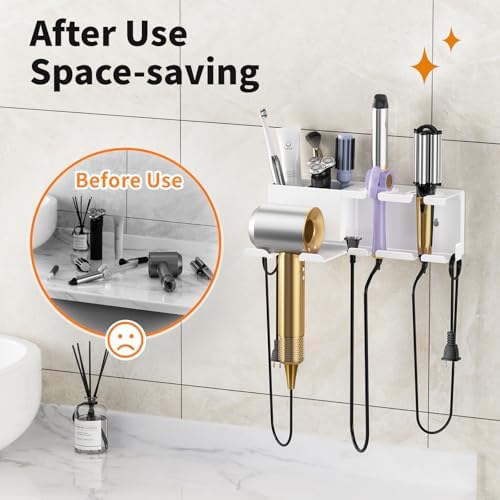 Hair Dryer Holder, Hair Tool Organizer Wall Mount, Adhesive or Drill, White - Image 4