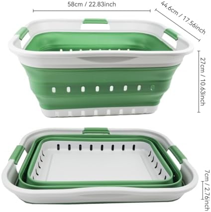 SAMMART 42L (11 gallon) Collapsible Plastic Laundry Basket - Foldable Pop Up Storage Container/Organizer - Portable Washing Tub - Space Saving Hamper/Basket (Grey/Dark Sea Green) - Image 3