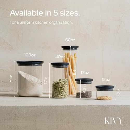KIVY Airtight glass jars with transparent Glass Lid - 2x 60oz - Stackable - Image 6