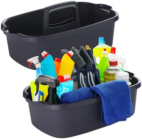 2-Pack Large Gray Cleaning Caddy for Cleaning Supplies with Handle - Portable Plastic Tote Organizer for Shower, Bathroom, Kitchen, Under Sink Storage by Omirome