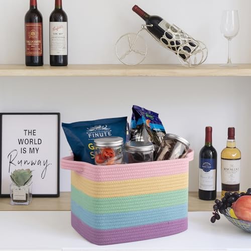 OIAHOMY Cotton Rope Storage Baskets for Organizing Rainbow Pastel 3-Pack - Image 5