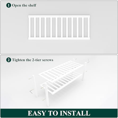 Smiry Bamboo Shoe Rack, 12 Vertical Slats, 2 Tier - 26.8" Wide, White - Image 6