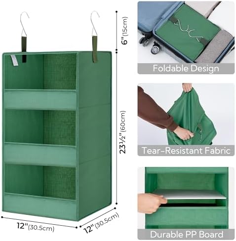 GRANNY SAYS 3-Shelf Hanging Closet Organizer, Foldable Storage, Dark Green | 33 lb Capacity, No-Sag Support, Keeps Clothes Neat, Folds Flat, Fits RV, Dorm & Small Closets - Image 3