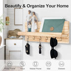 Lwenki Decorative Key Holder for Wall with Shelf, Entryway Shelf with Hooks Holds Leashes, Jackets and Glasses – Sturdy Wood Keyholder Entrance Hanger with Mounting Hardware (Wood, Large) - Image 3