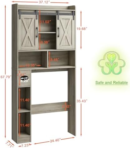 Vabches Over The Toilet Storage Cabinet with Sliding Doors, Grey - Image 2