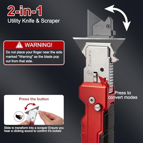 Utility Knife Scraper, 2in1 Folding Razor Blade Scraper, 10PCS Extra Blades - Image 2