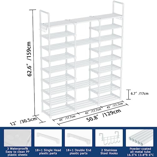 Mavivegue 9 Tiers Shoe Rack Tall Shoe Organizer Shoe Storage 50-55 Pairs Vertical Shoe Shelf Large Shoe Rack Organizer Stackable Shoe Racks for Entryway, Closet, Garage, Bedroom,Cloakroom - White - Image 2