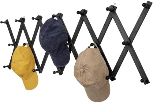 SCUNDA Wall Rack with 20 Hooks, Wooden Wall Expandable Coat Rack for Coat, Hats, Baseball Caps, Coffee Mug, Jewelry(Black) by SCUNDAHOME