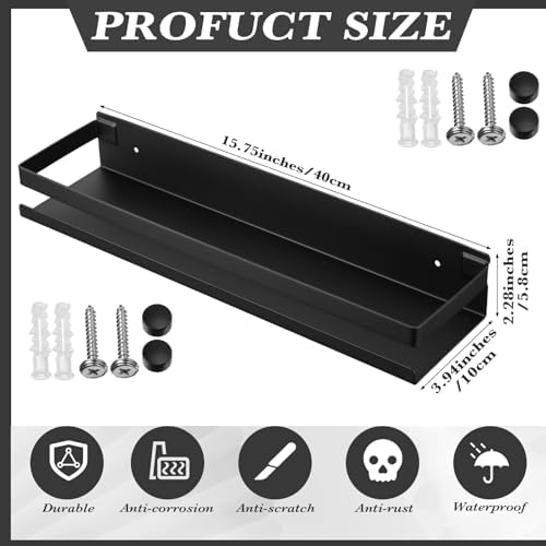 Lallisa 2 Pieces Stainless Steel Shelf Bathroom Shower Floating Shelves Wall Mounted Shower Caddy Basket Shelf Storage Organizer Shelves for Bathroom, Kitchen, Living Room(15.75 Inch/ 40 cm,Black) - Image 3