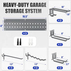 Garage Tool Organizer Wall Mount 49.5 inches with 10 Adjustable Heavy-Duty Hooks, Garage Organization, Garden Tool Storage Rack, Yard, and Shed, Holds Up to 400 lbs (Grey) - Image 3