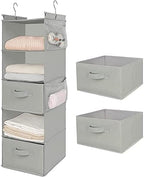 MAX Houser 5 Tier Shelf Hanging Closet Organizer, Cloth Hanging Shelf with 2 Sturdy Hooks for Storage, Foldable (Light Grey-D2) | Foldable Fabric Hanging Shelves for Closet, Cloth Hanging Shelves with 2 sturdy hanging hooks, Small Space Saver by MAXHouser