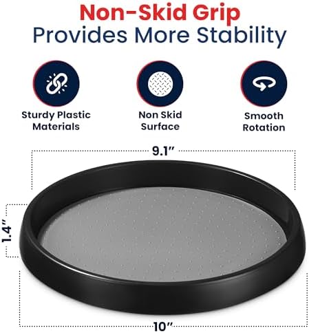 Oizeir 10 Inch Lazy Susan (Set of 4) - Non-Skid Turntable for Cabinet to Maximize Storage and Simplify Accessibility in Kitchen, Bathroom, and Pantry Spaces (Black) - Image 3
