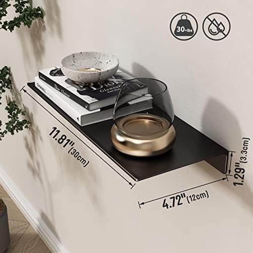 Danpoo 12 inch Metal Floating Shelves for Wall Organizer & Storage, Display Shelves for Bathroom, Living Room, Kitchen, Bedroom(Matte Black, 2-Pack) - Image 3
