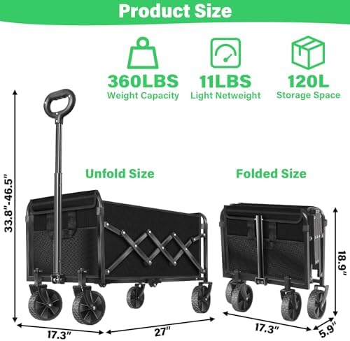 Collapsible Wagons Carts Foldable Wagon,360lbs Folding Wagon Cart - Image 2