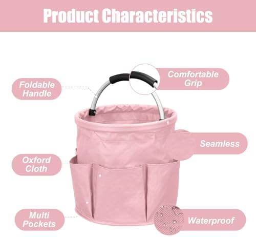 Qivine 17L Cleaning Caddy with Handle, Foldable Cleaning Bucket, Pink - Image 4