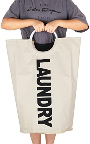 Extra Large Laundry Basket, Big Laundry Hamper Bag with Handles, 130L Beige - Image 5