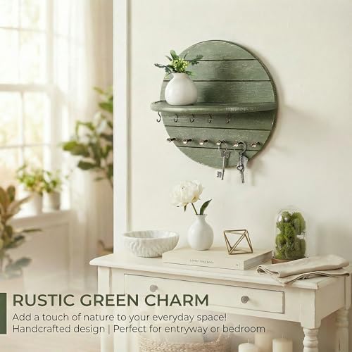 Rebee Vision Round Key Holder Wall Mount with 11 Hooks for Hallway, Green - Image 6