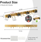 Mop Broom Holder Wall Mount, 2 Packs Gold Stainless Steel Tool Storage Organizer for Kitchen Garden Garage Laundry Room Bathroom and RV with 4 Slots 6 Hooks - Image 2