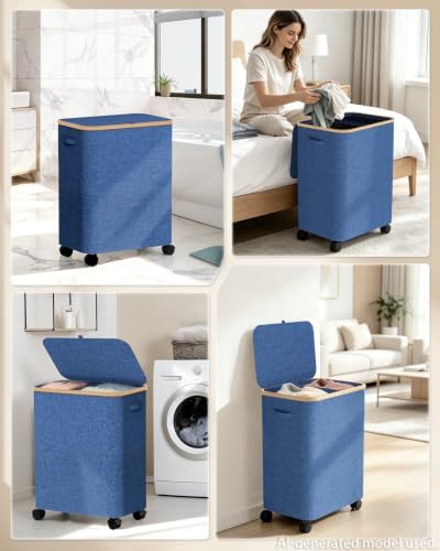 Double Laundry Basket with Wheels and Lid, 150L Clothes Hampers for Laundry - Image 6