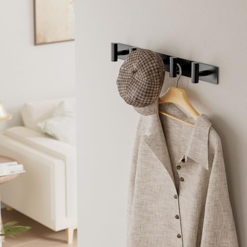 Black Wall Mounted Coat Rack – 5 T-Shaped Hooks on 16.5" Rail, (1 Pack) - Image 6