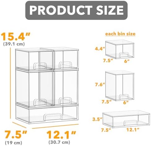 SpaceAid Bottle Storage Organizer Baby - Acrylic Bottles Station Organizer Container, Stackable Clear Drawers for Countertop, Vanity, Bathroom, Cabinet, Pantry Organization, 5 Pack, 2S2M1L, 15.4"H - Image 2