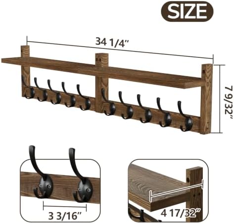 AMBIRD 34.2 inch Wooden Extra-Long Wall Hook Rack with Shelf - Versatile and Decorative Wall-Mounted Storage - 10 Hooks for Hanging Coats, Hats, Scarves - Ideal for Entryways, Bedrooms, Closets - Image 6