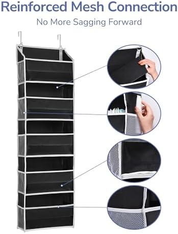 ULG 1 Pack Over The Door Organizer – 5 Shelf Door Organizer Hanging & 10 Side Pockets, Reinforced 44LB Capacity Hanging Organizer, Behind The Door Storage for Bedroom, Nursery, Pantry (Black) - Image 7