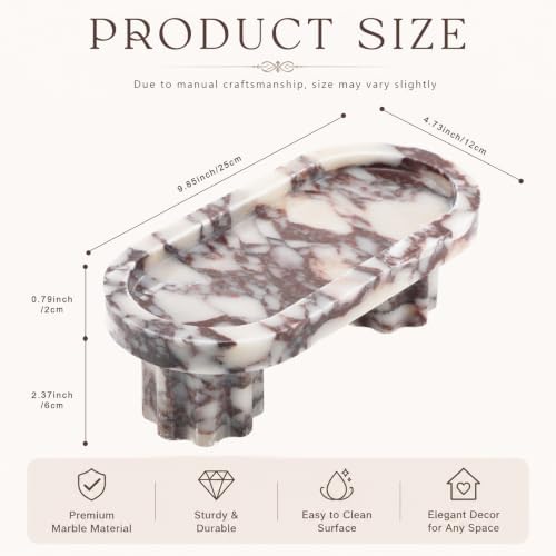 Oval Marble Vanity Tray with Pedestal Legs, Natural Stone Calacatta Viola Countertop Tray for Perfume Jewelry Candles, Footed Catchall Organizer for Bathroom Counter Coffee Table Dresser - Image 3