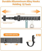 Pull Out Broom Holder 18" With 10 Adjustable Row Sliding Hooks, Multifunctional Slide Broom And Mop Storage/Organizer Garage Organization Hooks, for Closet Laundry Garage Kitchen - Image 4