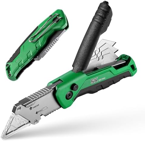 SK Utility Knife with SK2M TAC Blade & Aluminum Handle, Folding Box Cutter by SKHandTools