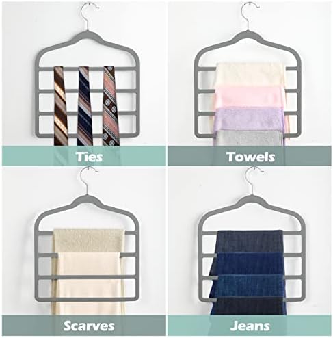 Velvet Pant Clothes Hanger Space Saving Non Slip Hanger Jean Slack Hangers | Multiple Velvet Hanger Closet Organizer Storage and Organization for Jeans,Scarf,Tie(Grey, 3) - Image 6