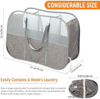 Collapsible Laundry Baskets with 3 Compartment, 150L Tear-proof Pop Up Hamper, Foldable Laundry Basket with Tote Handles, Dirty Clothes Hamper for Laundry, Bedroom, Bathroom, Dorm Grey - Image 4