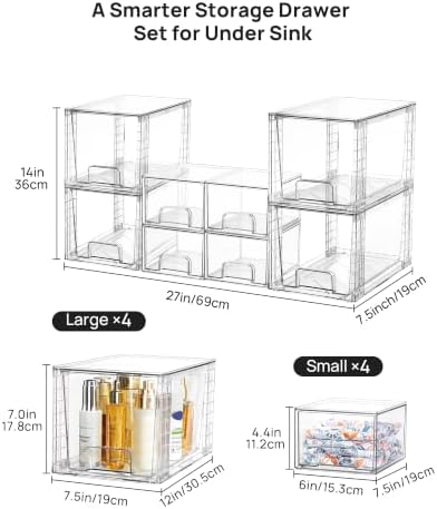 Vtopmart 8 Pack Clear Pull-Out Under Sink Organizer Set (4 Large & 4 Small) - Image 2