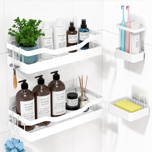 Heavy-Duty Adhesive Shower Shelves, White Storage Shelf by RicheMake
