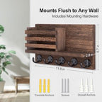Lwenki Key Holder for Wall – Decorative Wooden Mail Holder and Key Shelf with Mounting Hardware, Installation Guide – Paulownia Wood with Metal Key Hooks (Brown, Large - 11.8inch) - Image 2